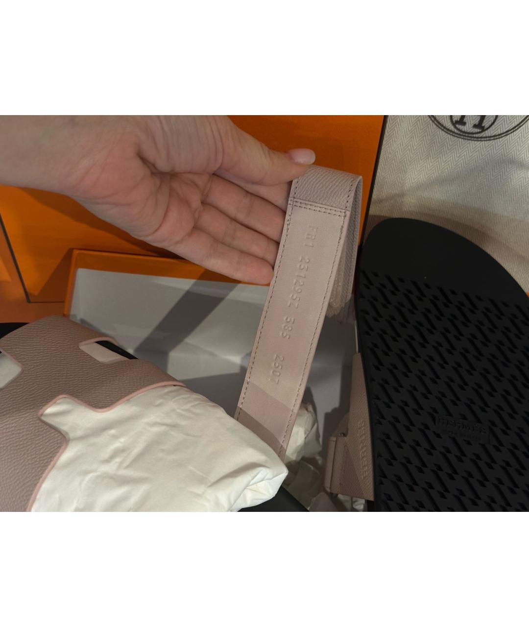 HERMES Розовые кожаные шлепанцы, фото 5