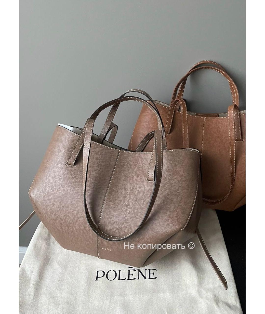 POLENE Коричневая кожаная сумка тоут, фото 3