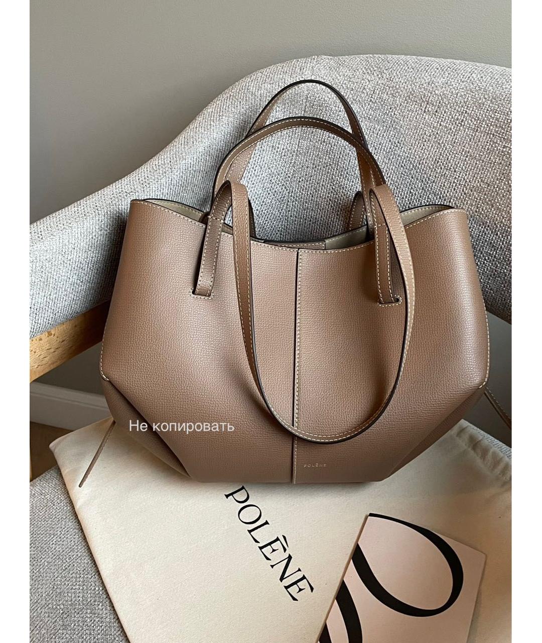 POLENE Коричневая кожаная сумка тоут, фото 2