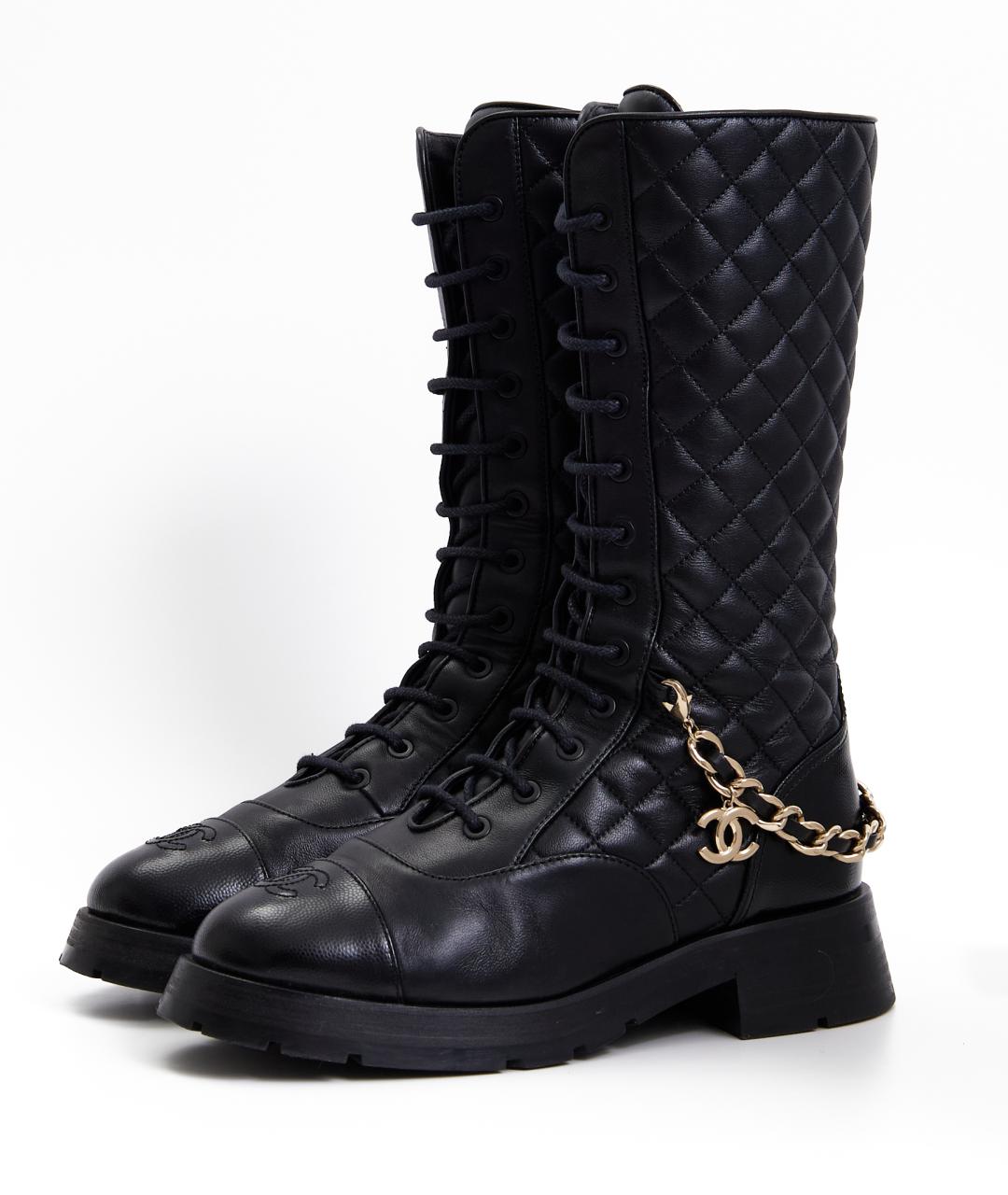 CHANEL Черные кожаные ботинки, фото 3