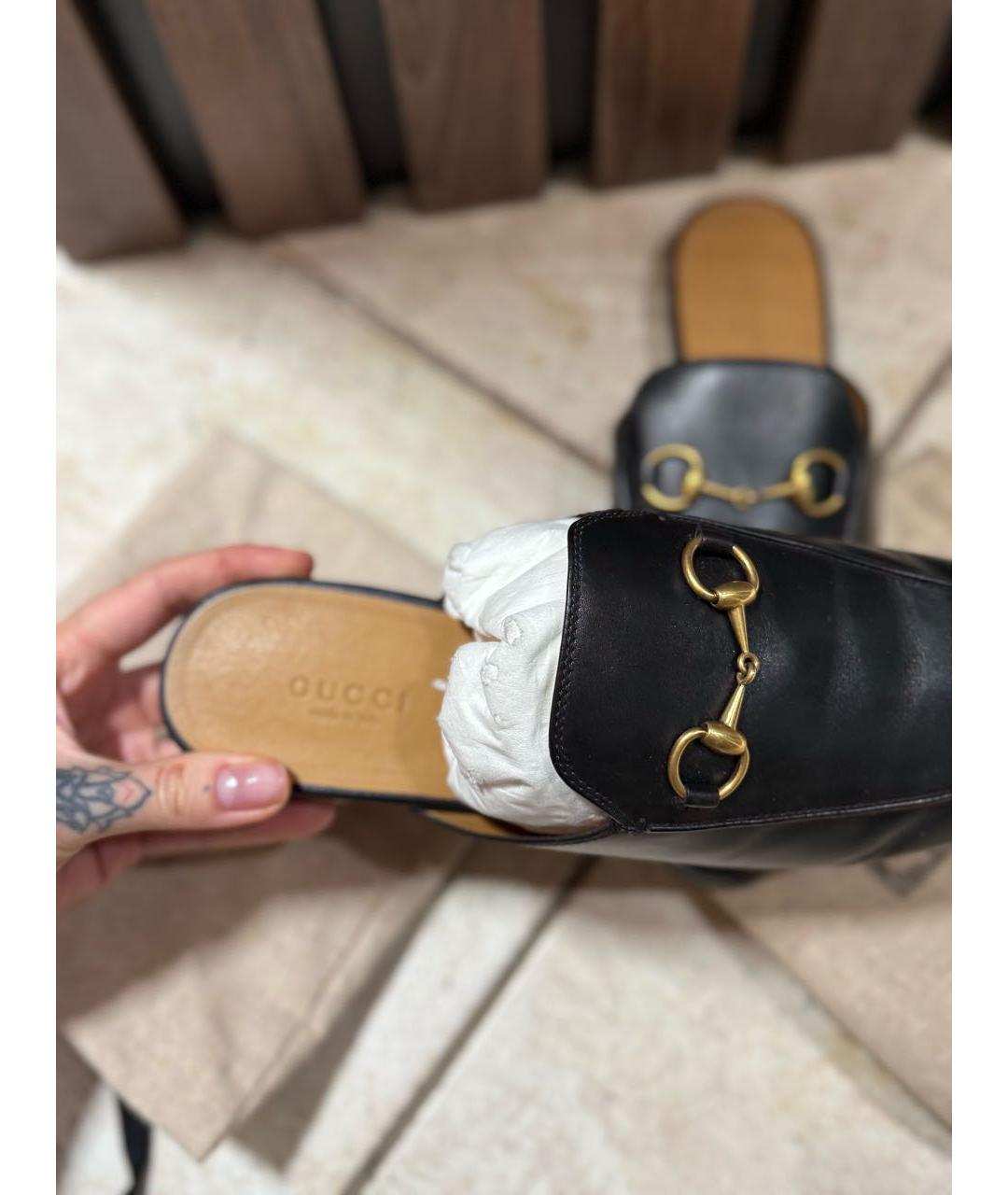 GUCCI Черные кожаные сабо, фото 5