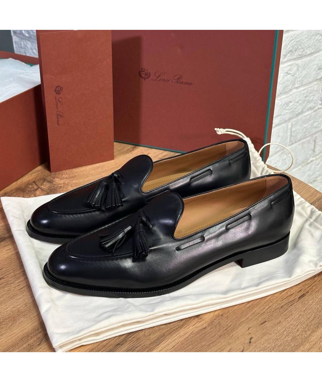 LORO PIANA Черные кожаные лоферы, фото 4