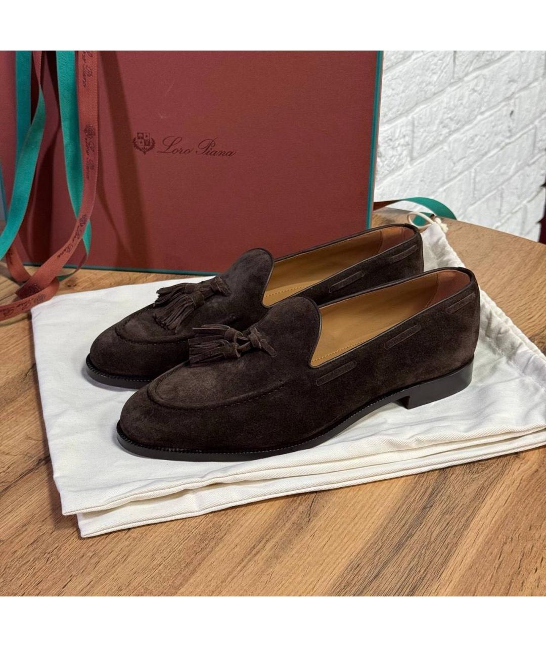 LORO PIANA Коричневые замшевые лоферы, фото 4