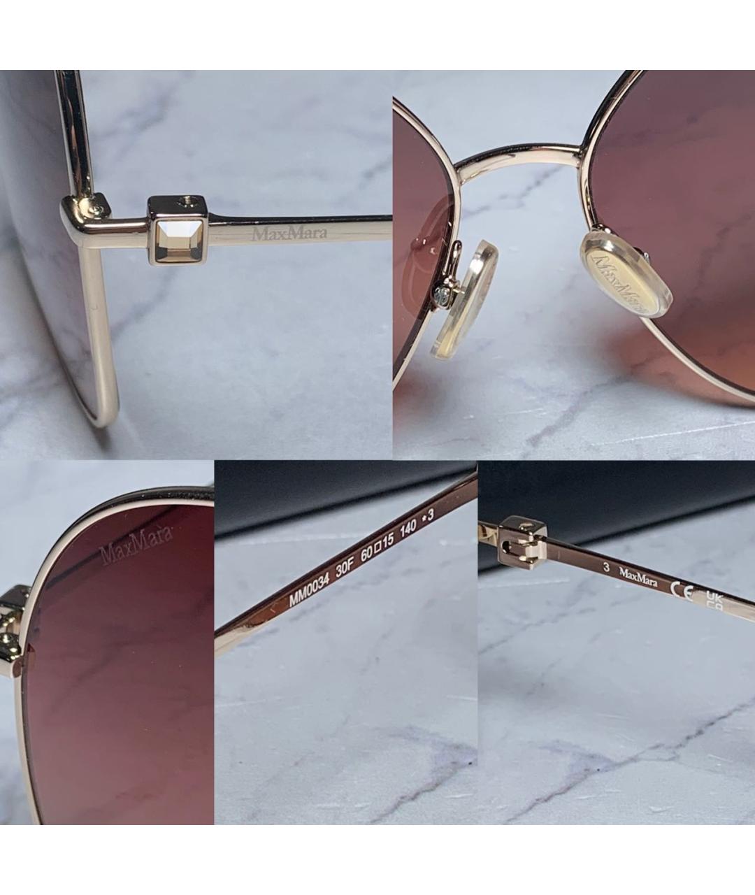 MAX MARA Золотые металлические солнцезащитные очки, фото 8