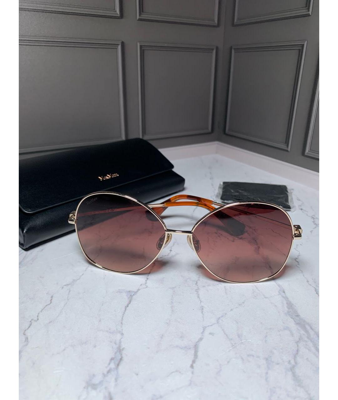 MAX MARA Золотые металлические солнцезащитные очки, фото 5