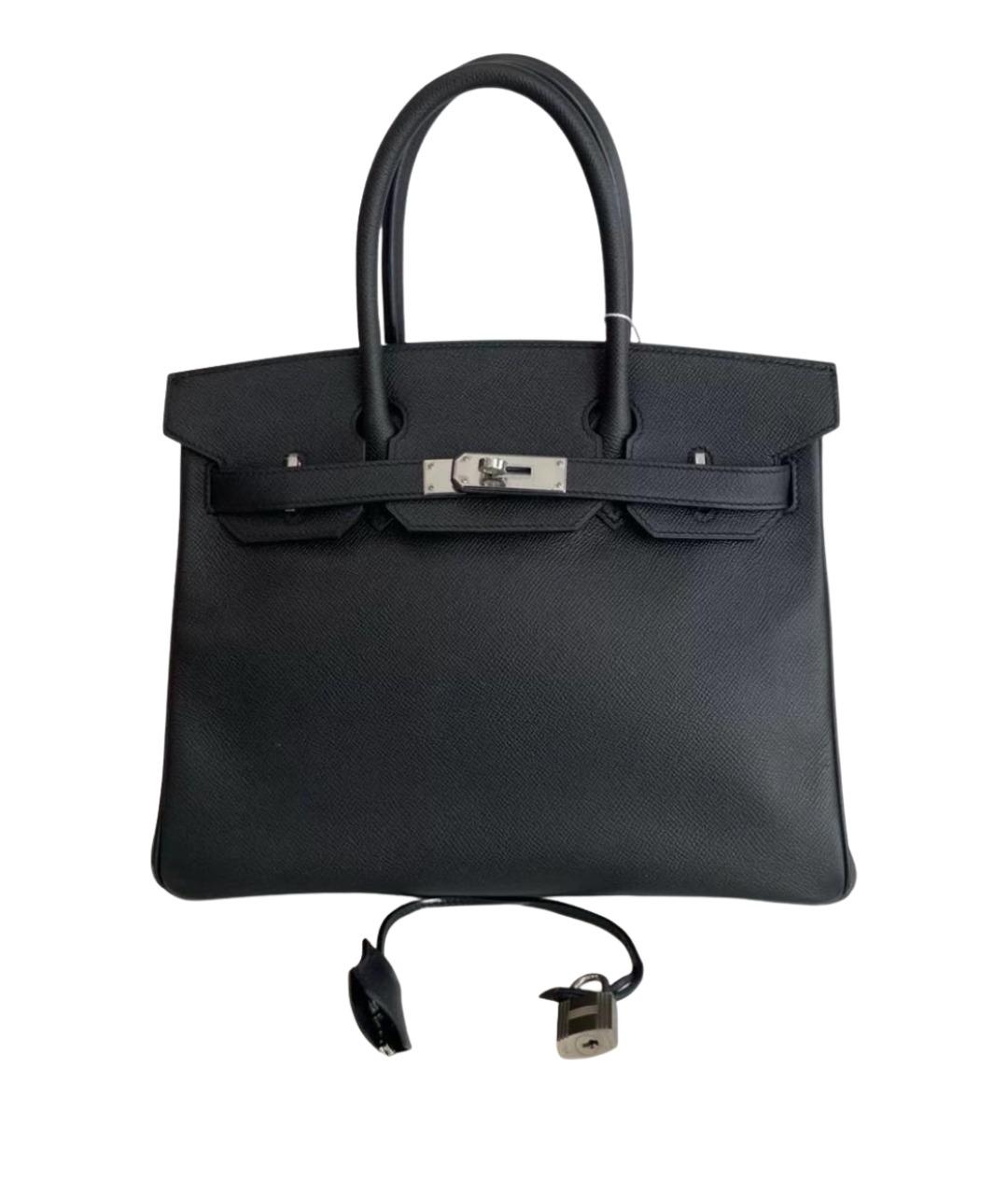 HERMES Черная кожаная сумка с короткими ручками, фото 1