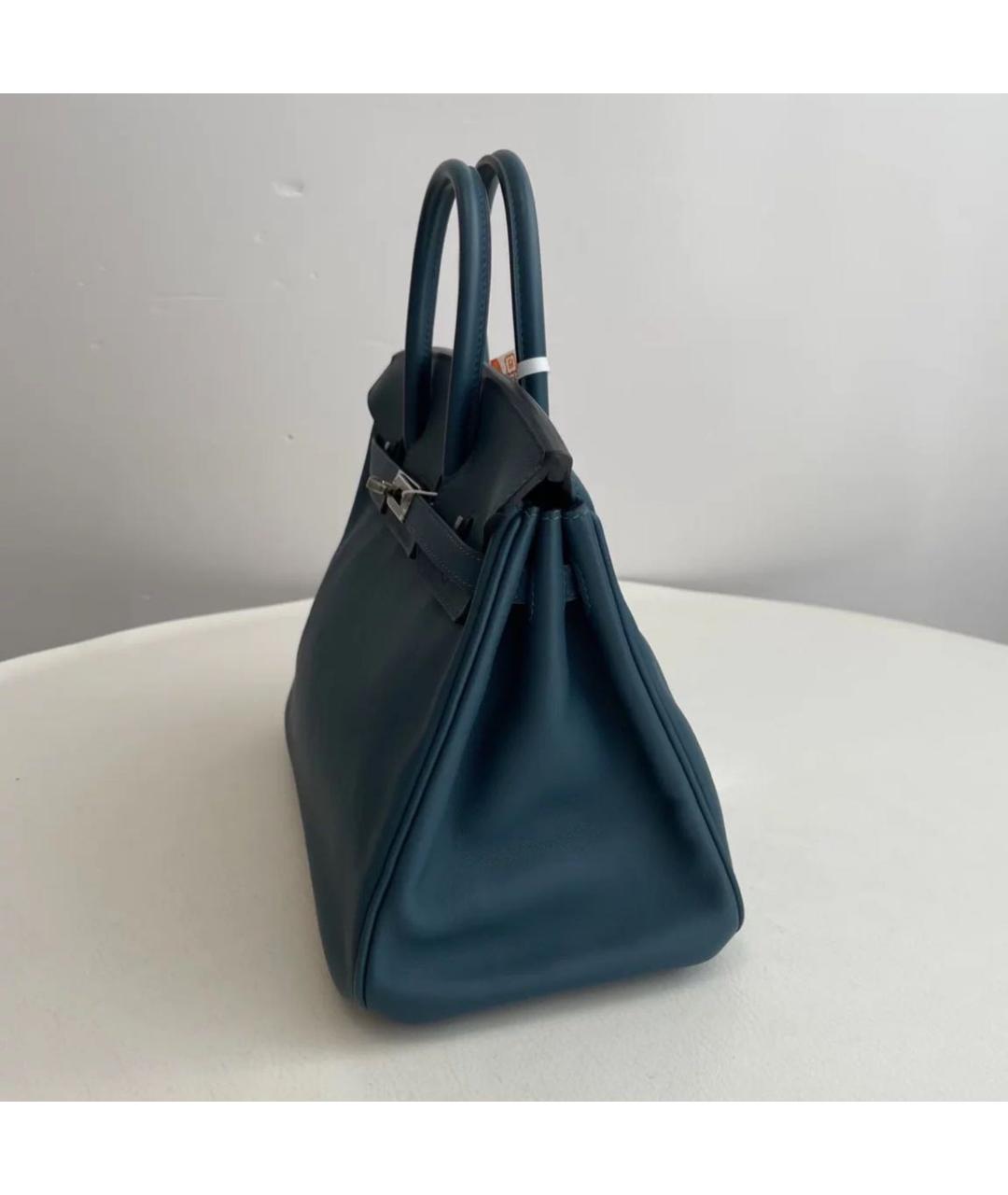 HERMES Бирюзовая кожаная сумка с короткими ручками, фото 3