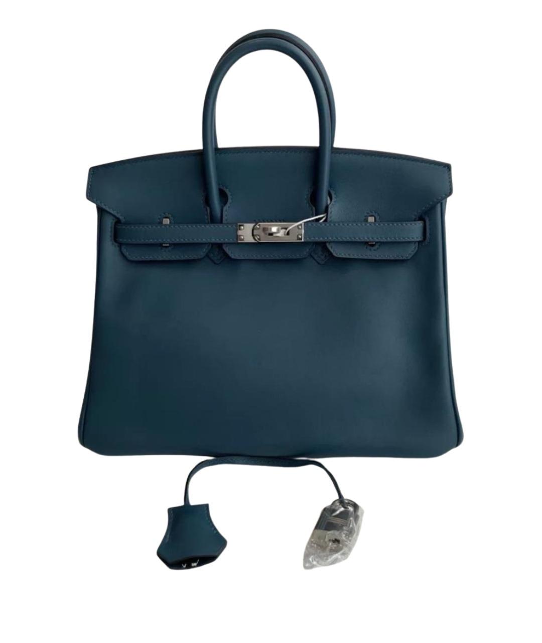 HERMES Бирюзовая кожаная сумка с короткими ручками, фото 1