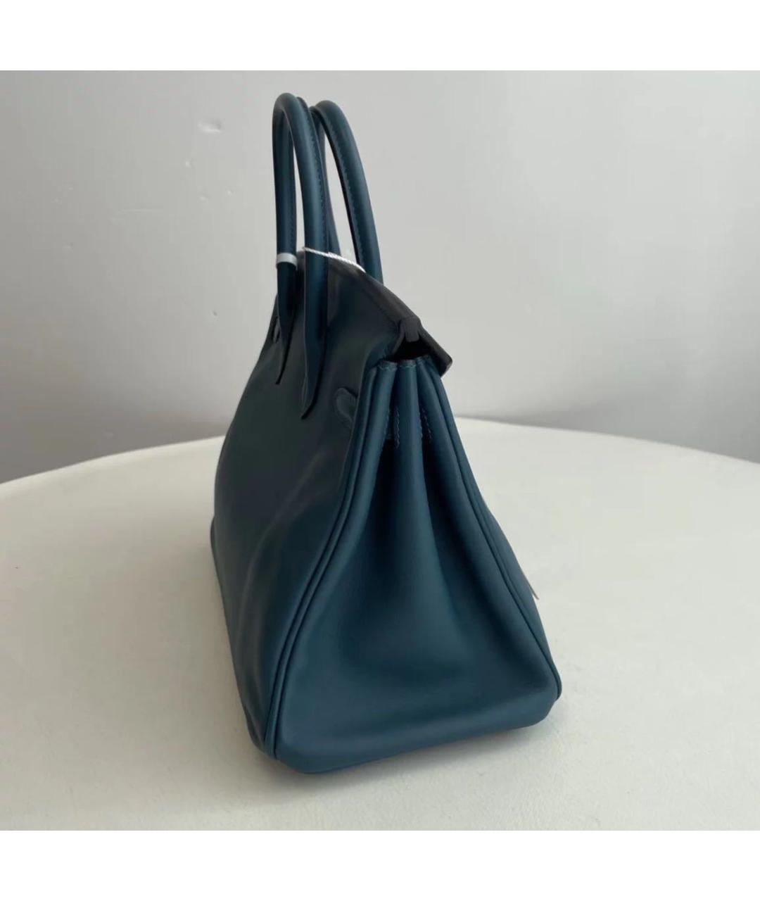 HERMES Бирюзовая кожаная сумка с короткими ручками, фото 4