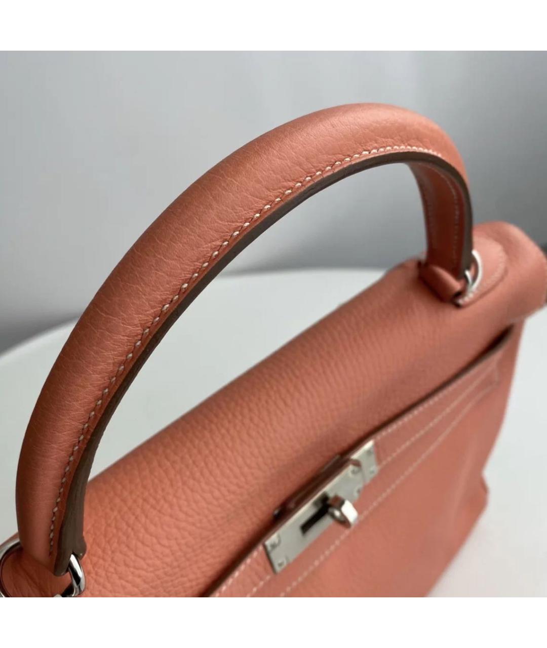 HERMES Коричневая кожаная сумка с короткими ручками, фото 6