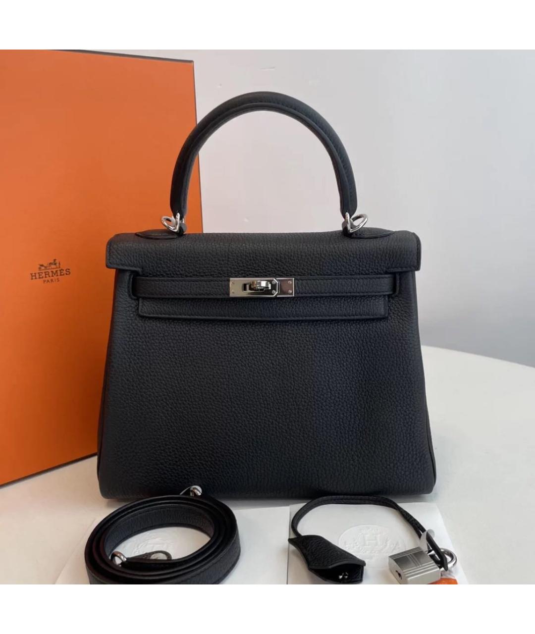 HERMES Черная кожаная сумка с короткими ручками, фото 9