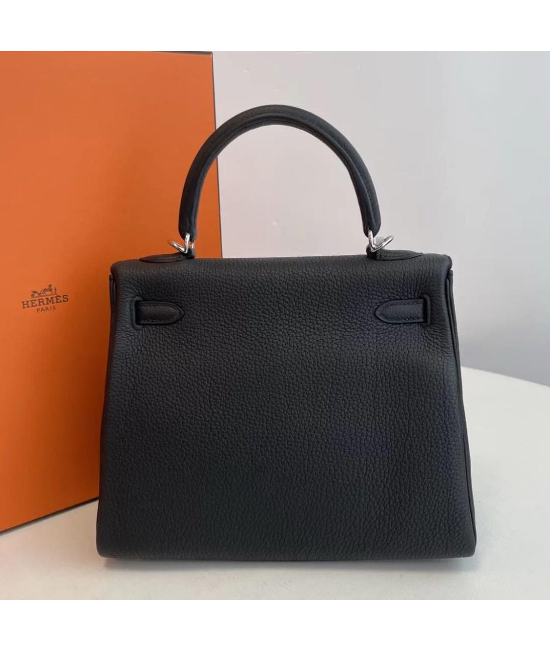 HERMES Черная кожаная сумка с короткими ручками, фото 2