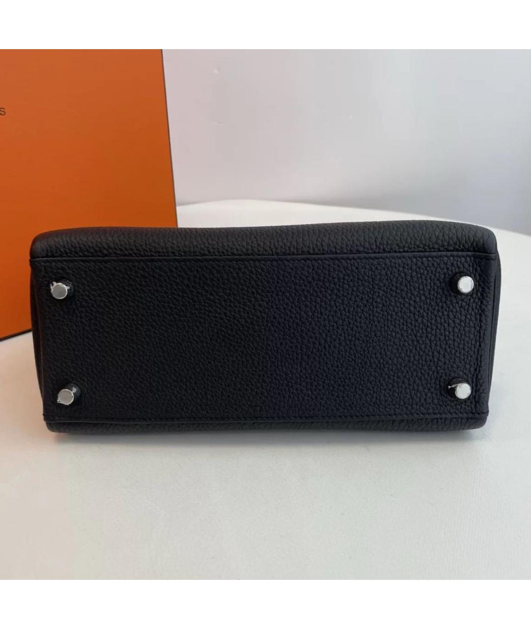 HERMES Черная кожаная сумка с короткими ручками, фото 5