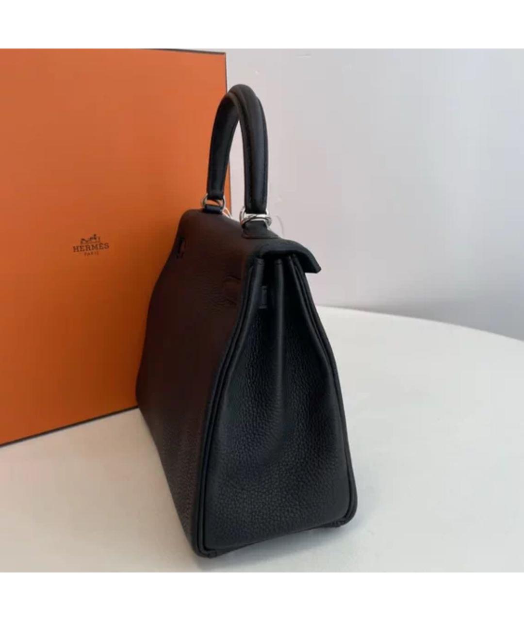 HERMES Черная кожаная сумка с короткими ручками, фото 4
