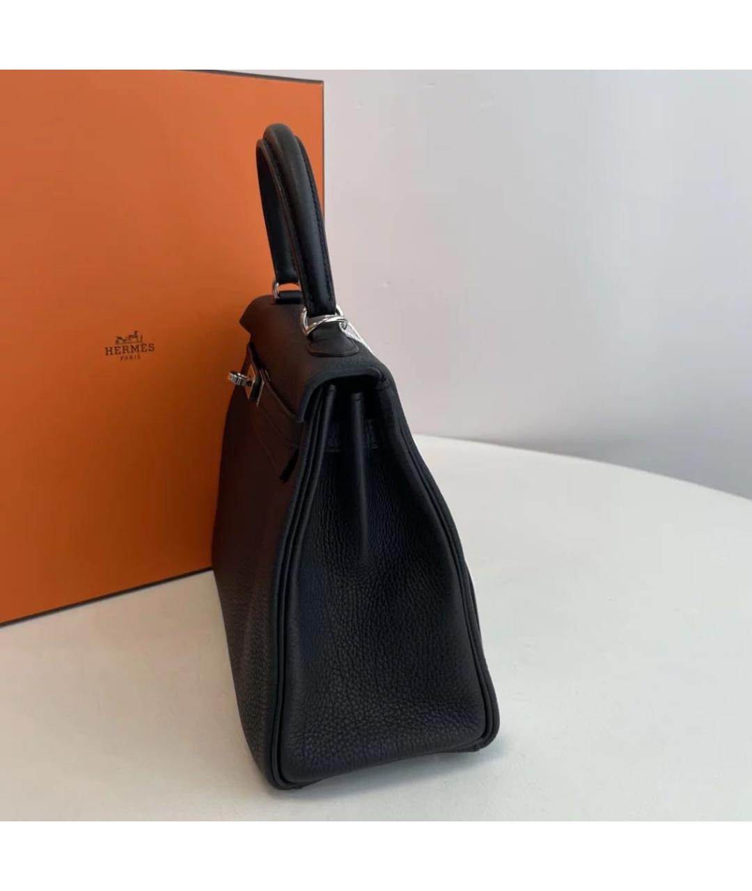 HERMES Черная кожаная сумка с короткими ручками, фото 3