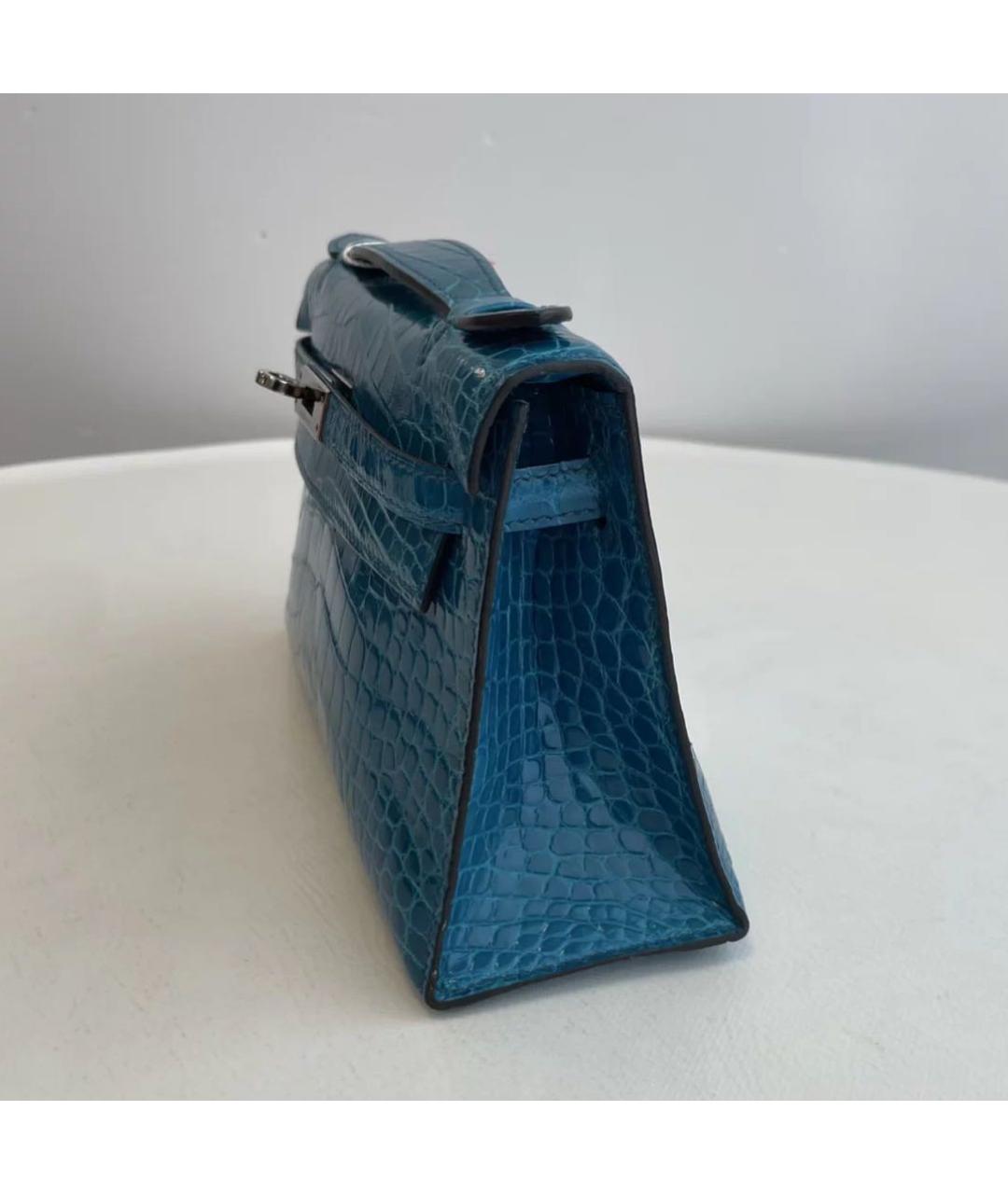 HERMES Синяя кожаная сумка с короткими ручками, фото 3