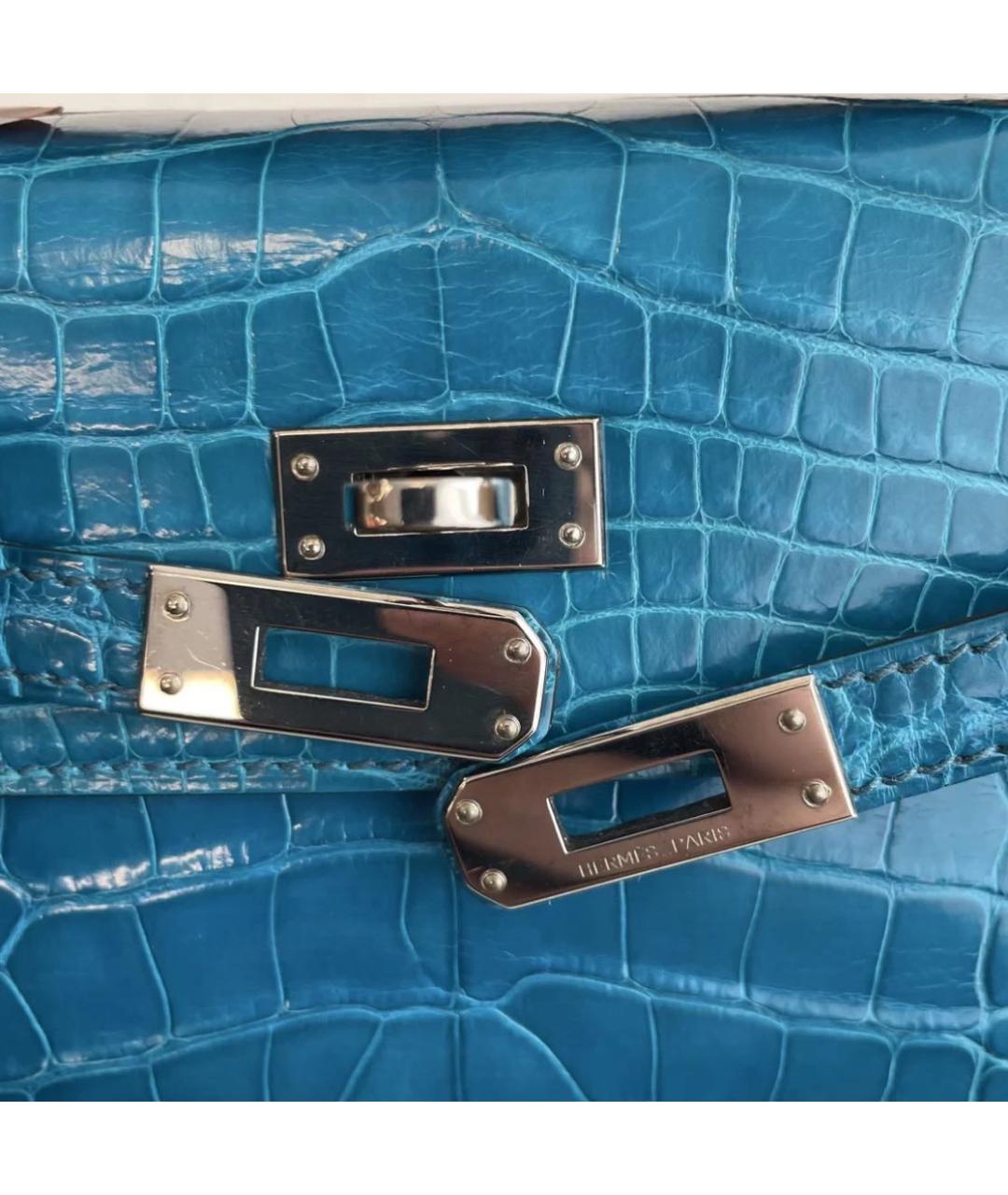 HERMES Синяя кожаная сумка с короткими ручками, фото 7
