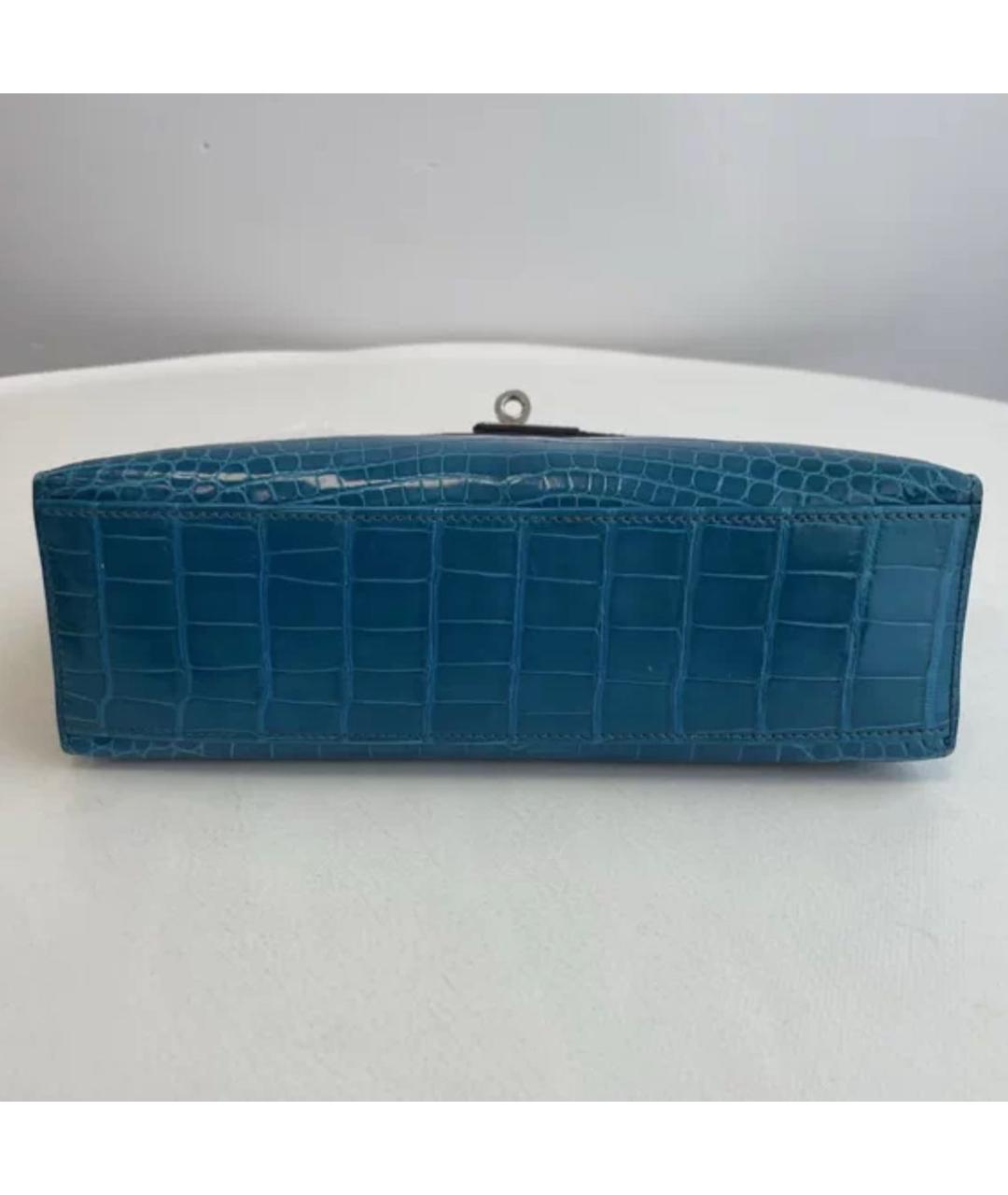 HERMES Синяя кожаная сумка с короткими ручками, фото 5