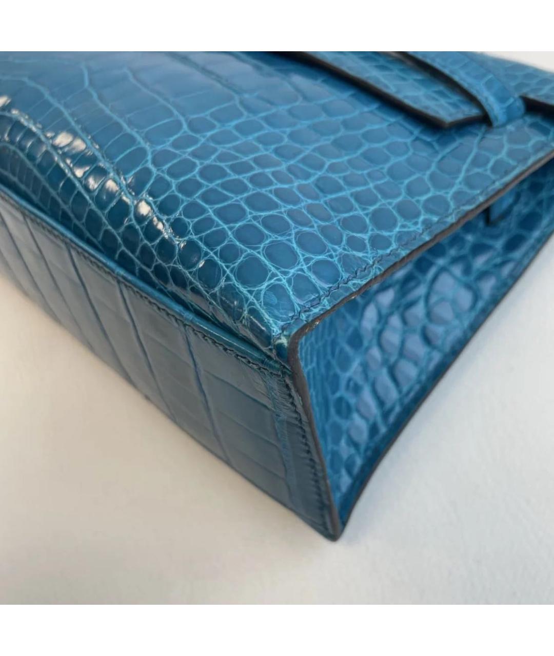 HERMES Синяя кожаная сумка с короткими ручками, фото 6