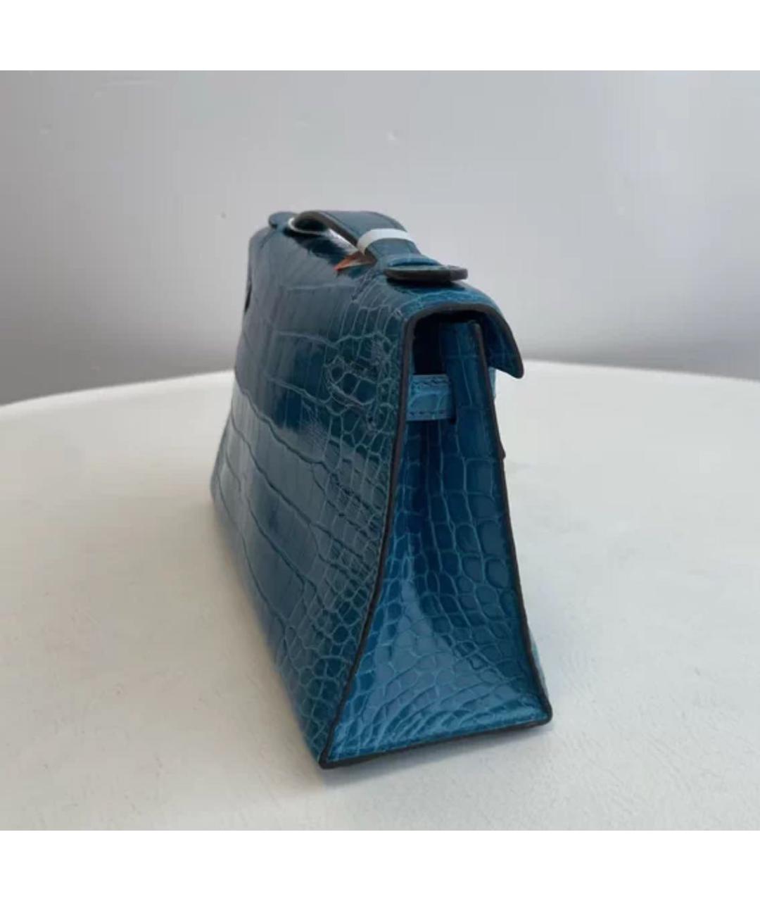 HERMES Синяя кожаная сумка с короткими ручками, фото 4