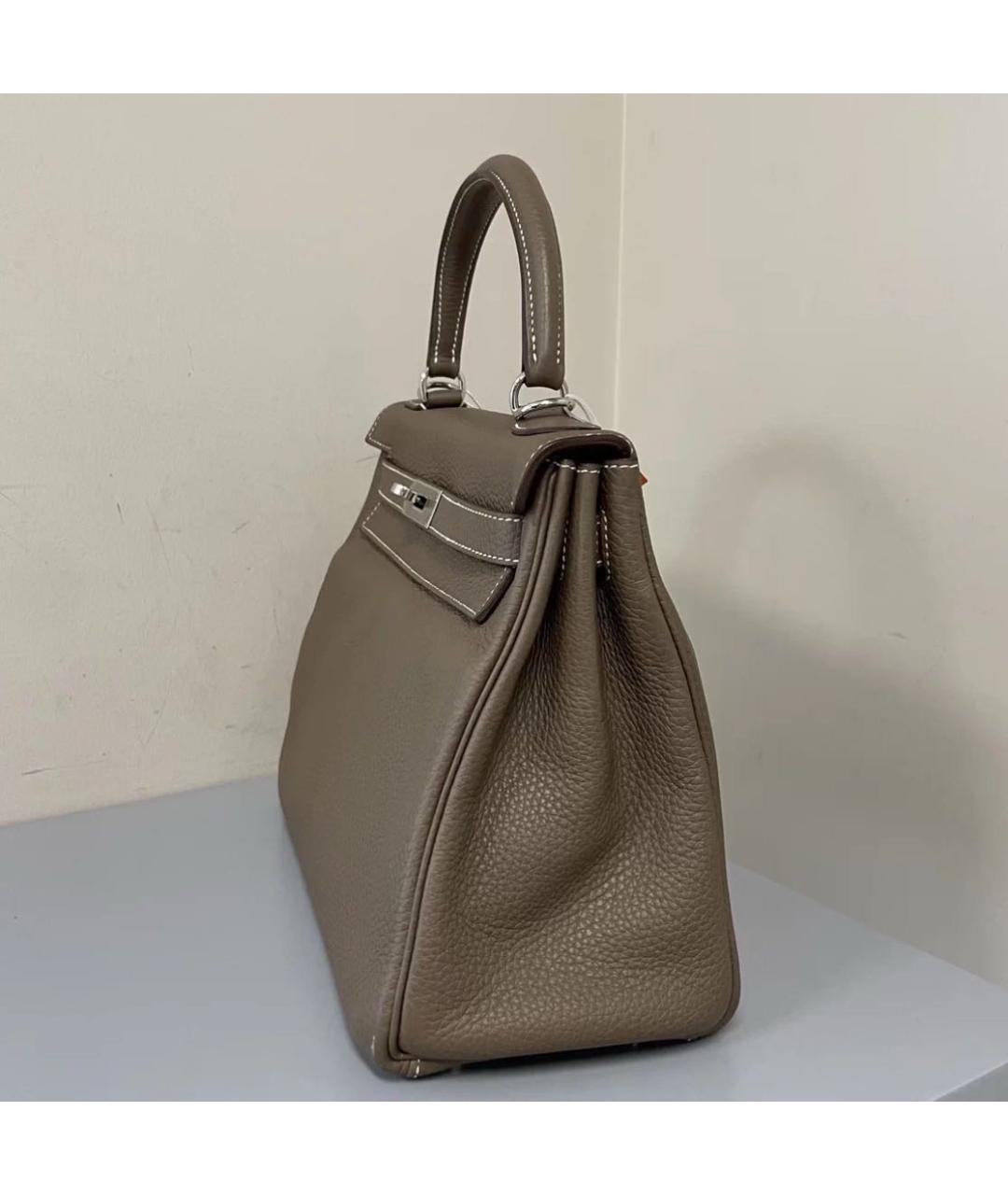 HERMES Коричневая кожаная сумка с короткими ручками, фото 3