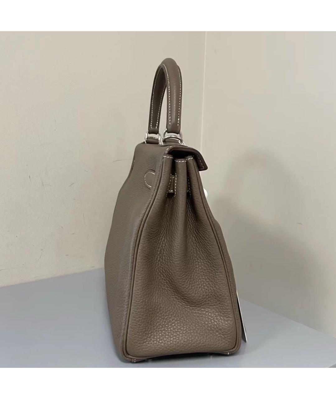 HERMES Коричневая кожаная сумка с короткими ручками, фото 4