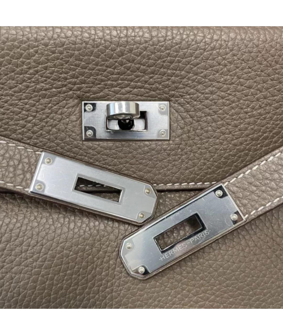 HERMES Коричневая кожаная сумка с короткими ручками, фото 7