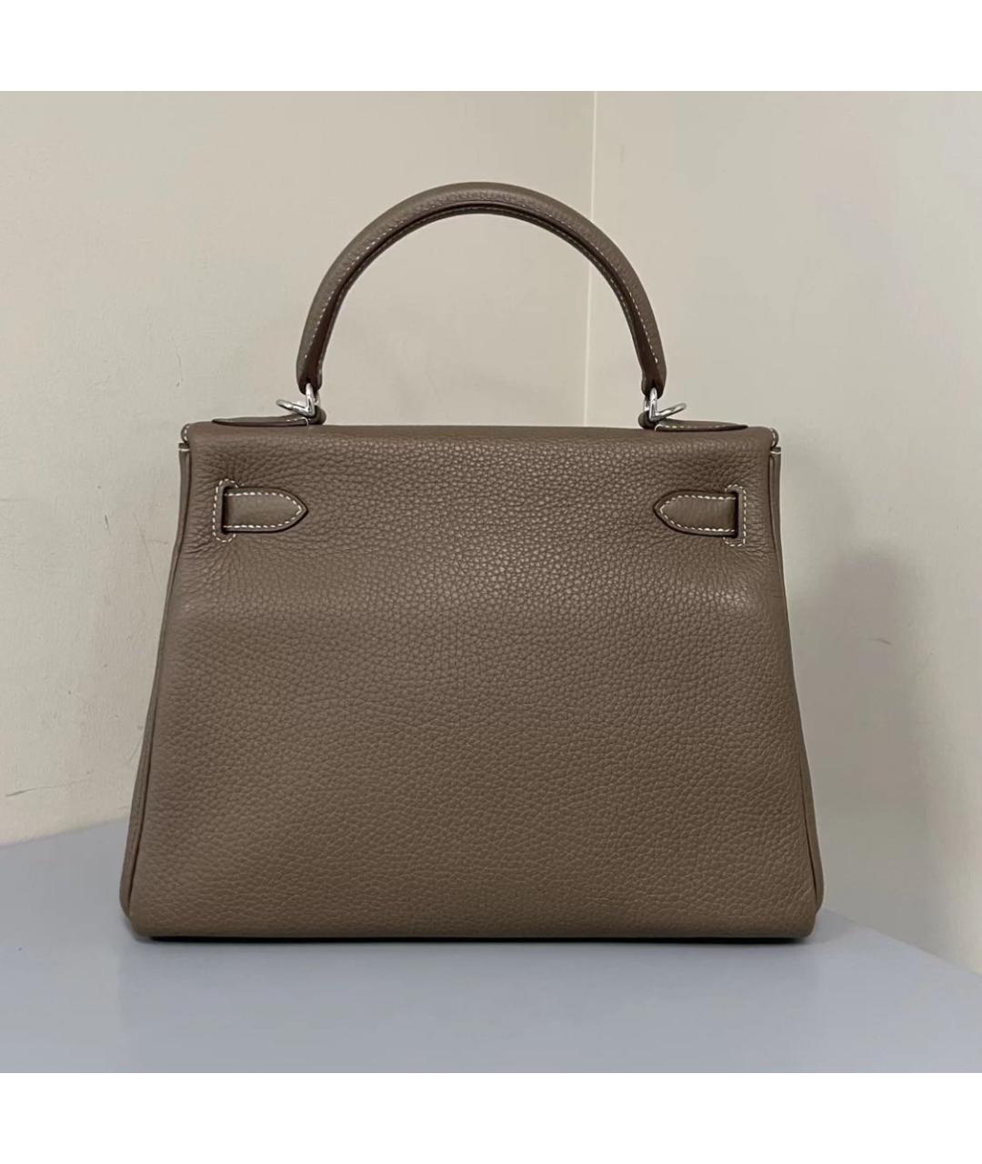 HERMES Коричневая кожаная сумка с короткими ручками, фото 2
