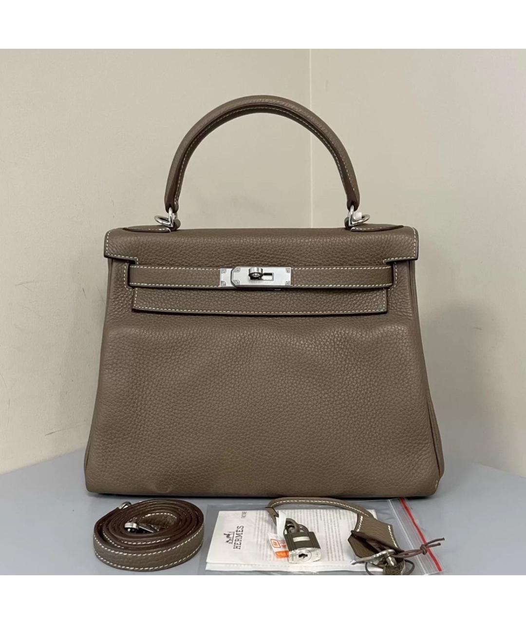 HERMES Коричневая кожаная сумка с короткими ручками, фото 9