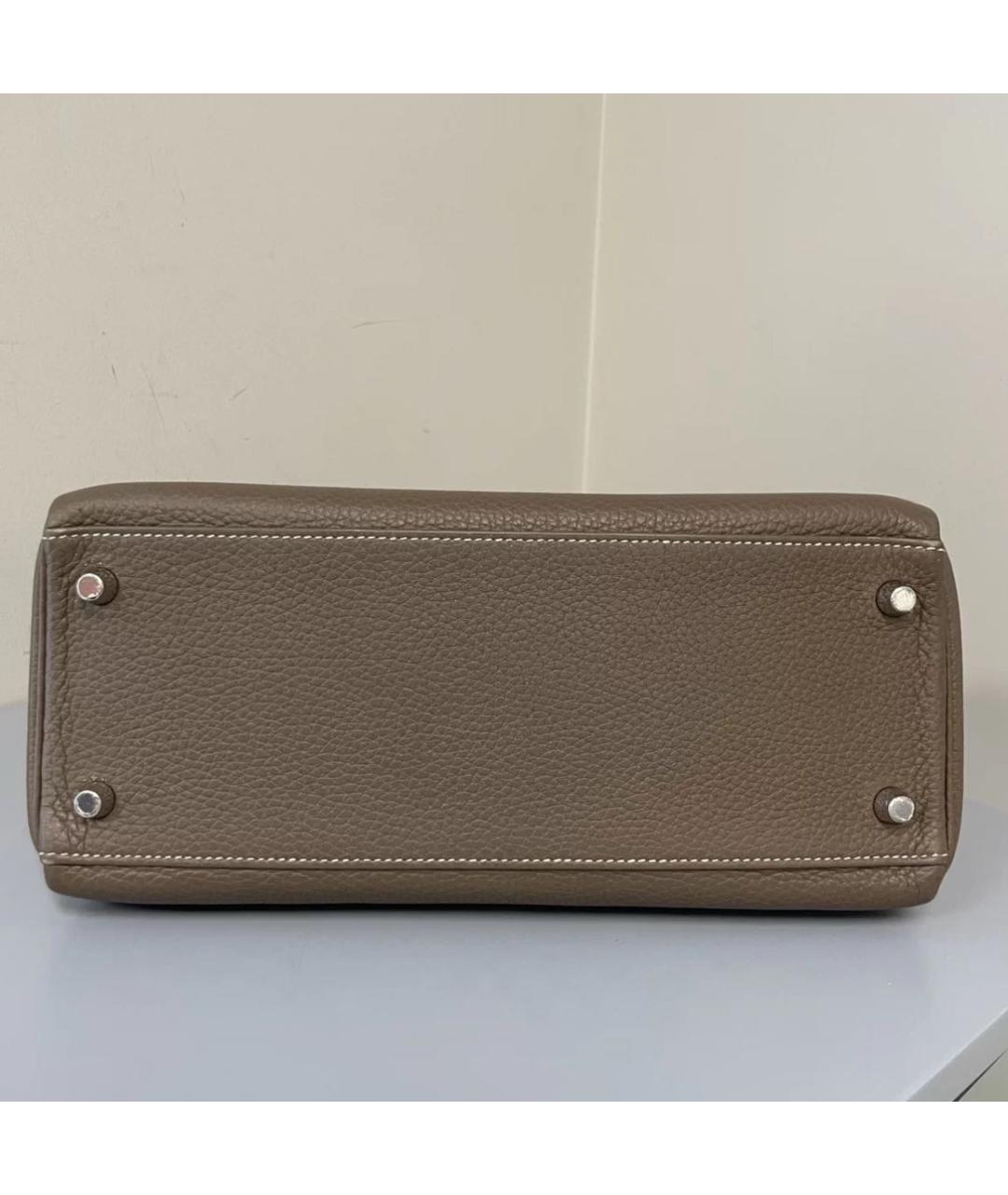 HERMES Коричневая кожаная сумка с короткими ручками, фото 5