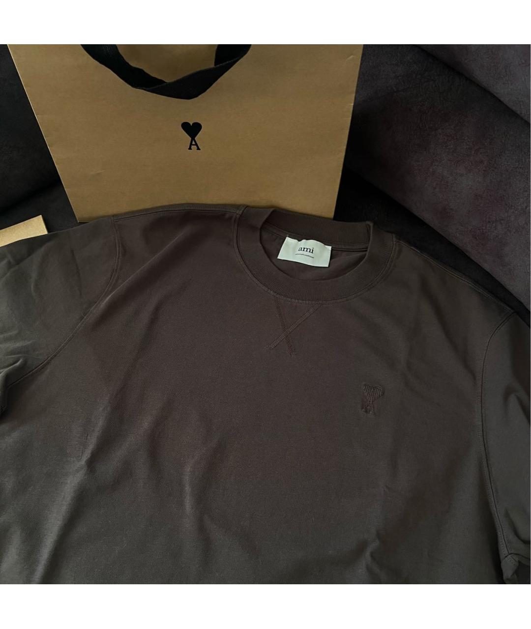 Ami Paris Коричневая хлопковая футболка, фото 6