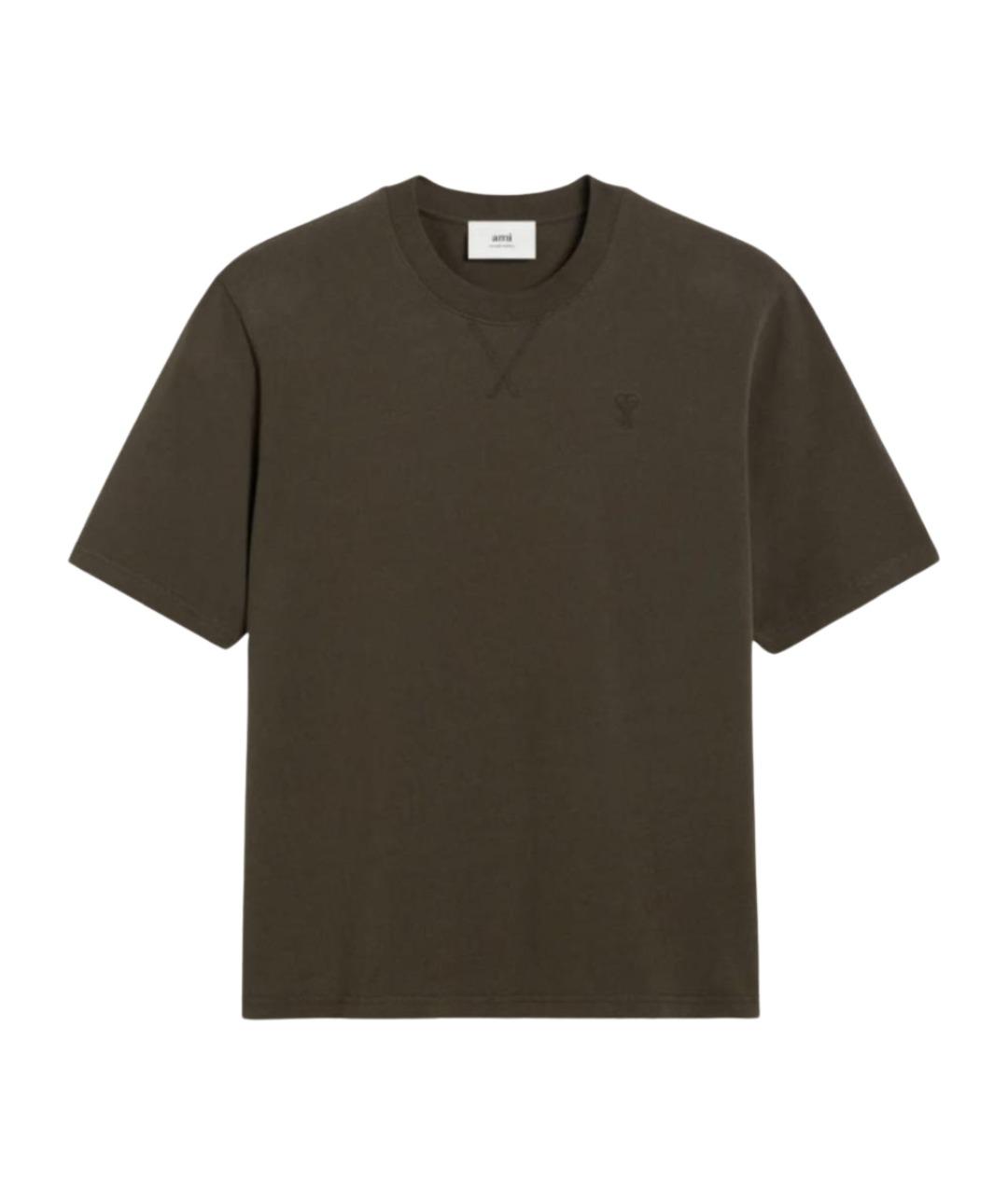 Ami Paris Коричневая хлопковая футболка, фото 1