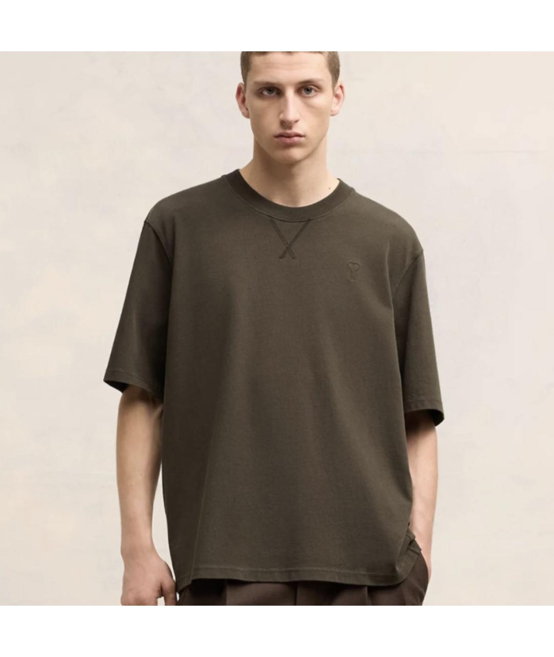 Ami Paris Коричневая хлопковая футболка, фото 2