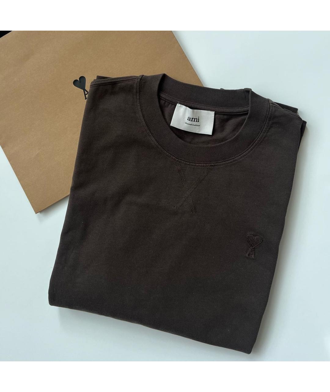Ami Paris Коричневая хлопковая футболка, фото 7