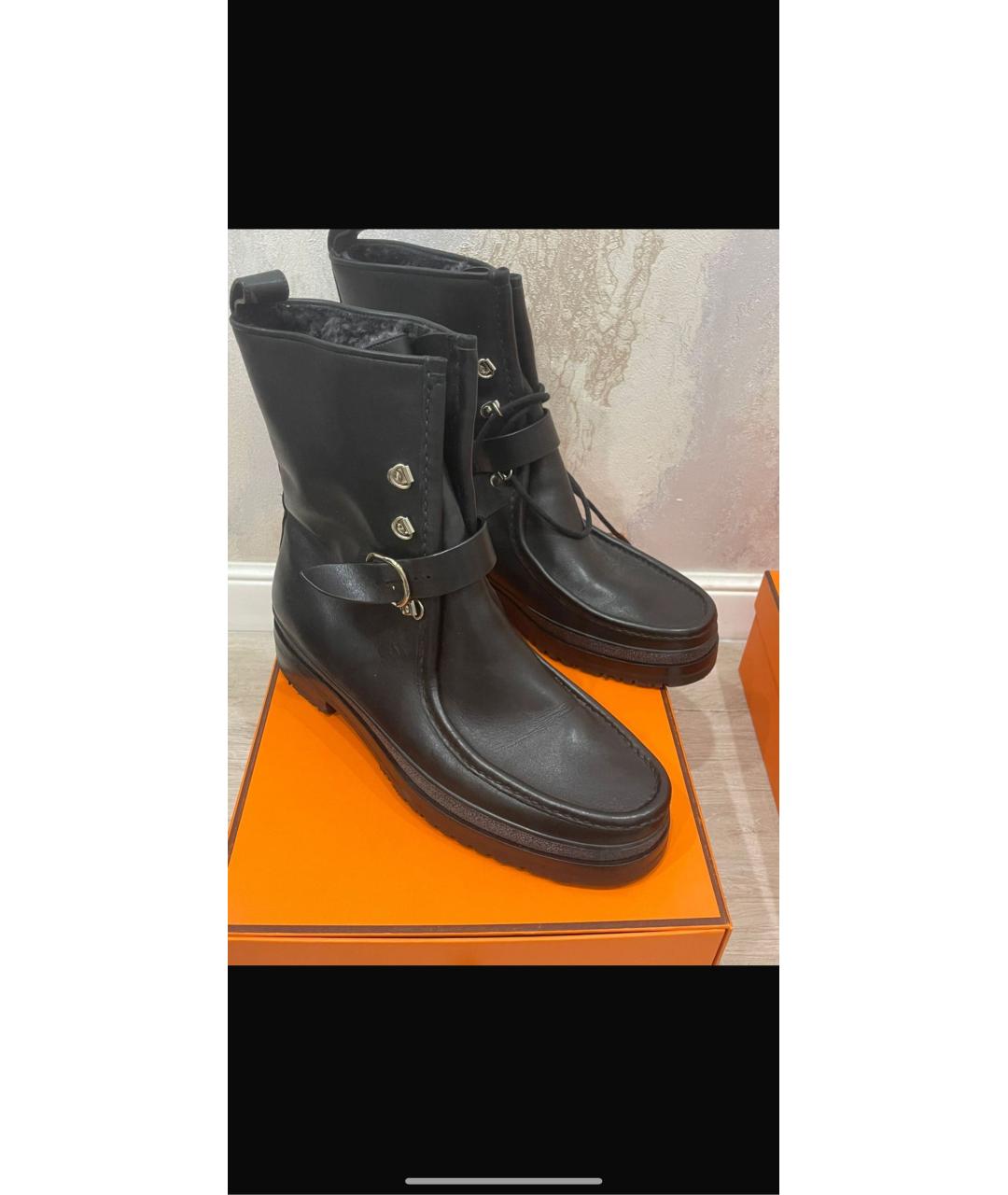 HERMES Черные кожаные высокие ботинки, фото 7