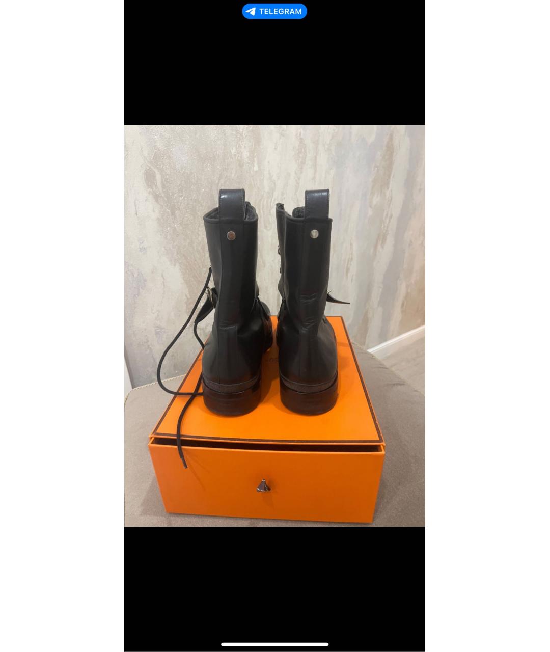 HERMES Черные кожаные высокие ботинки, фото 3