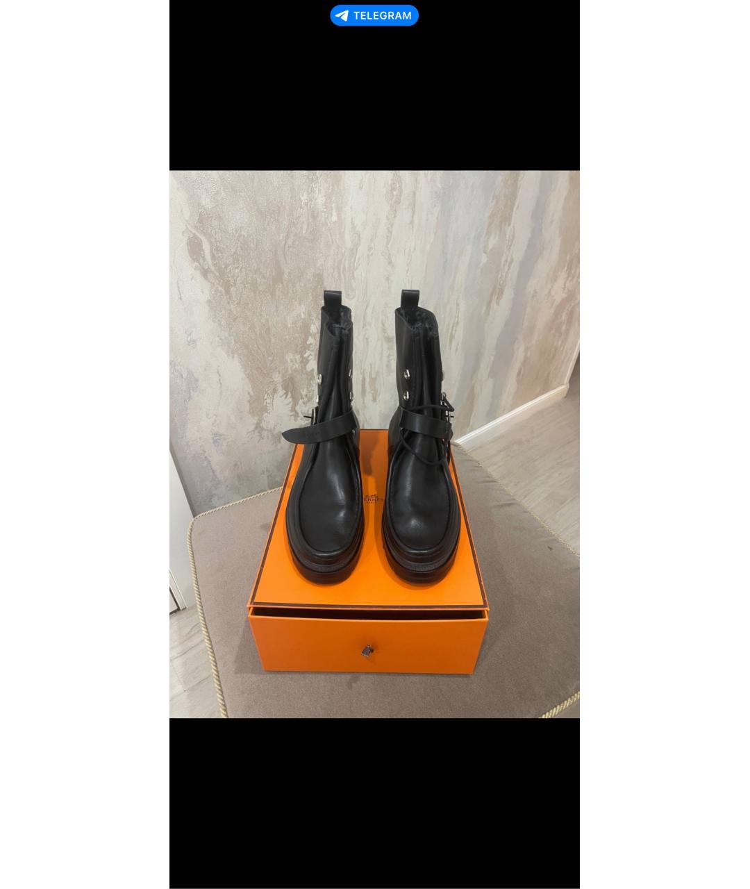 HERMES Черные кожаные высокие ботинки, фото 2