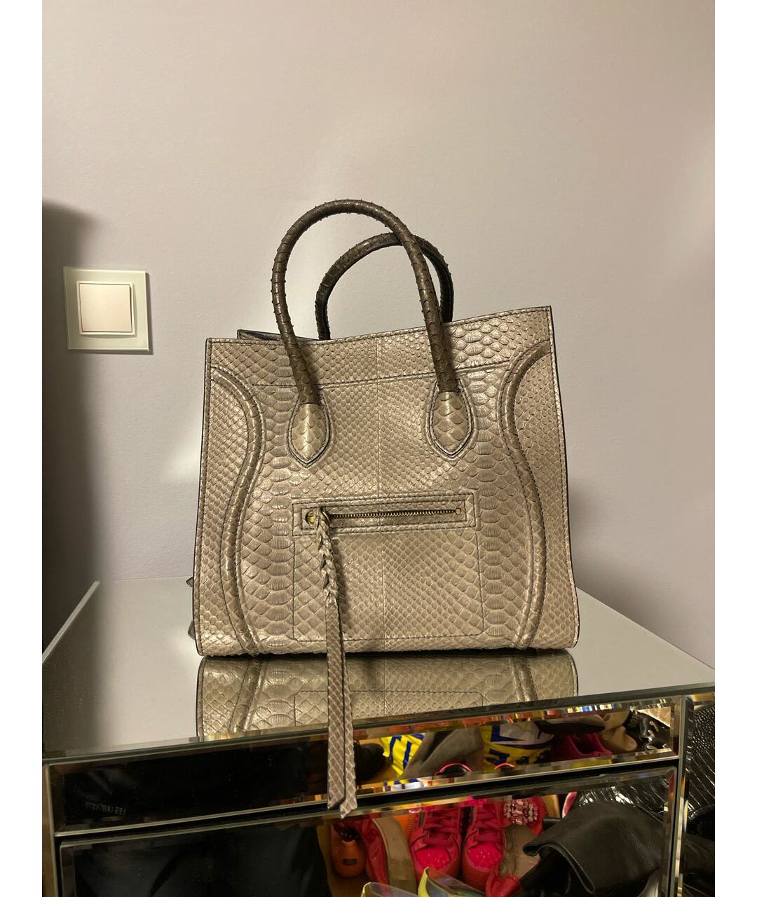 CELINE PRE-OWNED Серая сумка тоут из экзотической кожи, фото 2