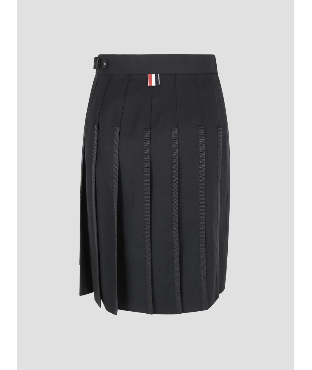 THOM BROWNE Черная шерстяная юбка миди, фото 2