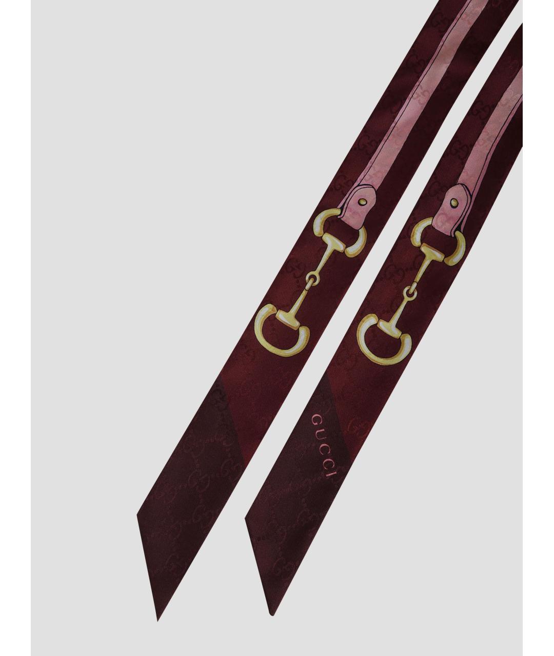 GUCCI Бордовый шелковый шарф, фото 2