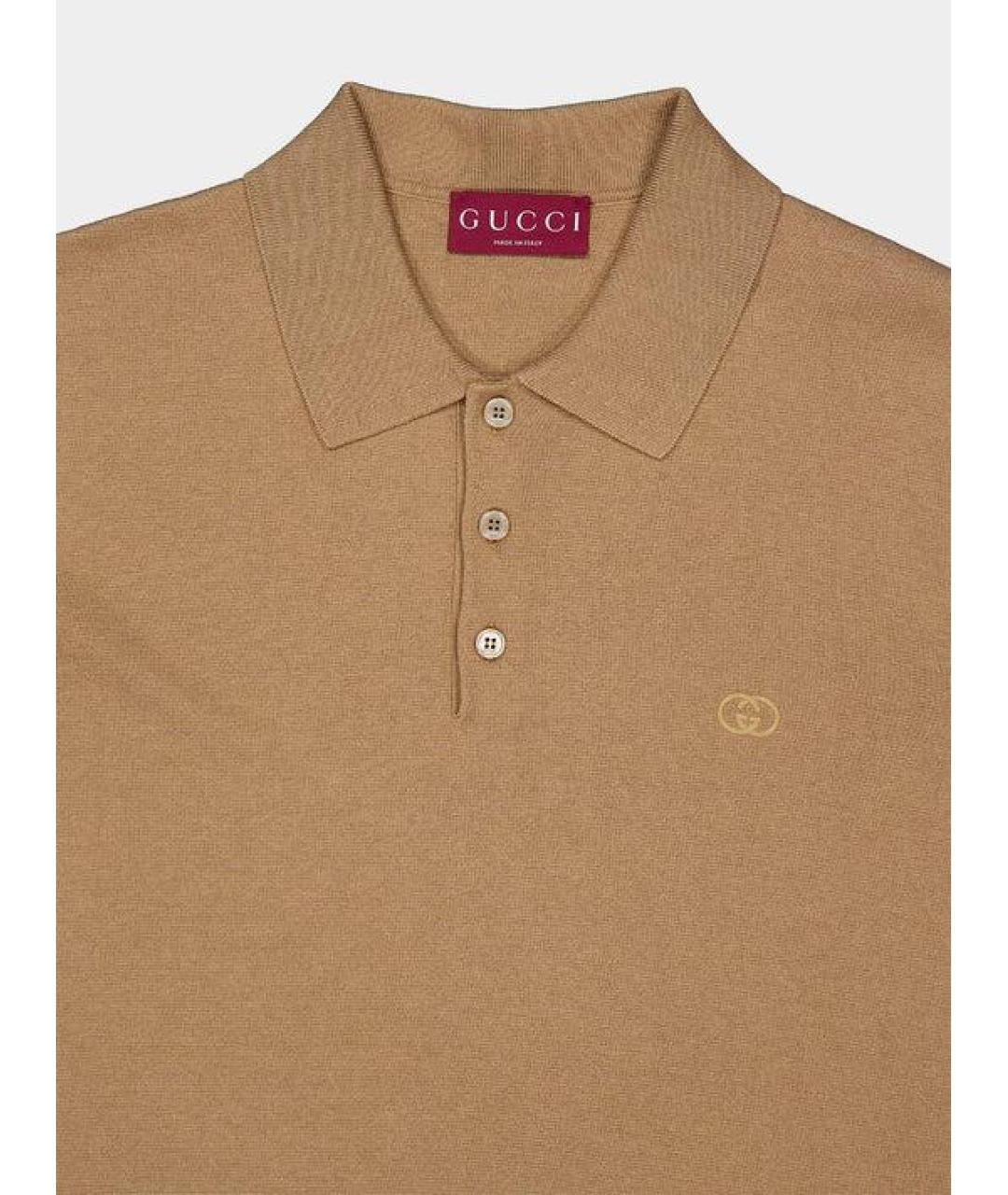 GUCCI Бежевое хлопковое поло с коротким рукавом, фото 3