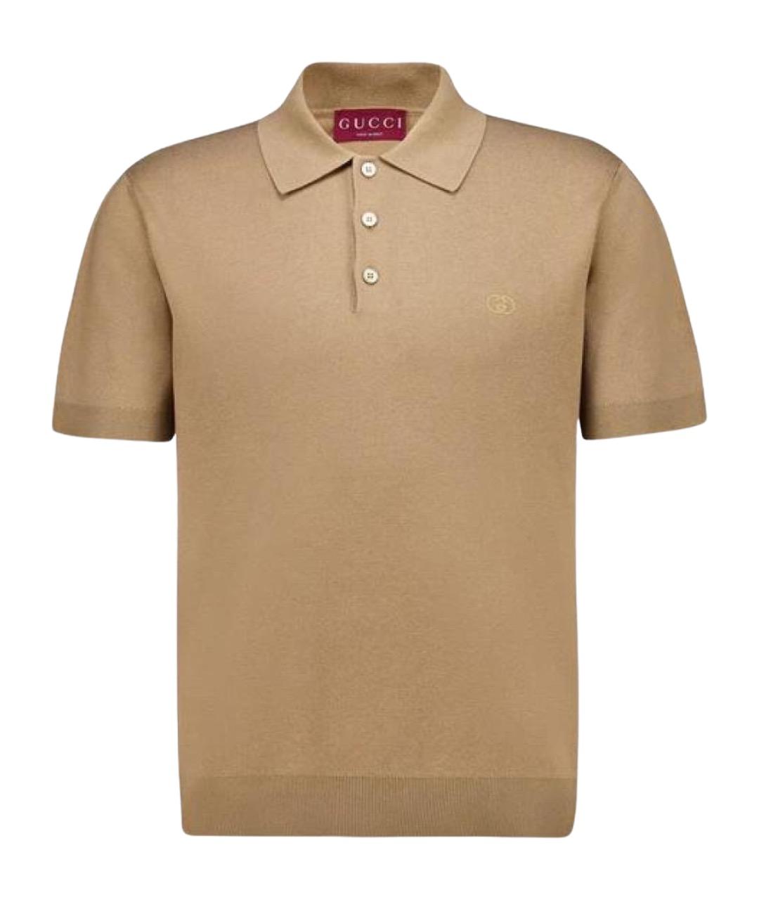 GUCCI Бежевое хлопковое поло с коротким рукавом, фото 1