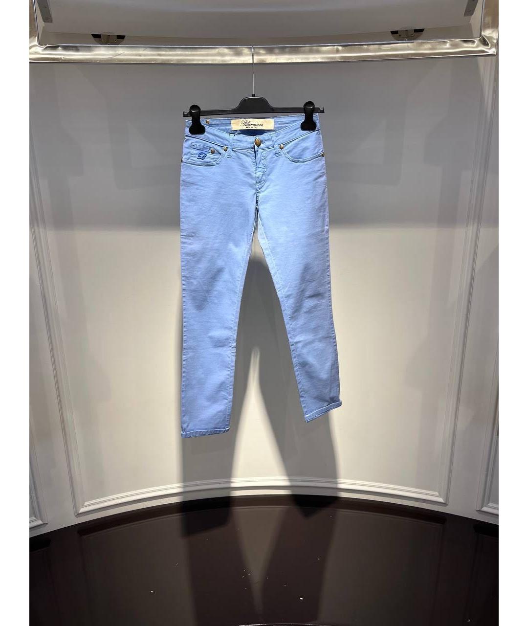 BLUMARINE Голубые хлопковые брюки узкие, фото 3