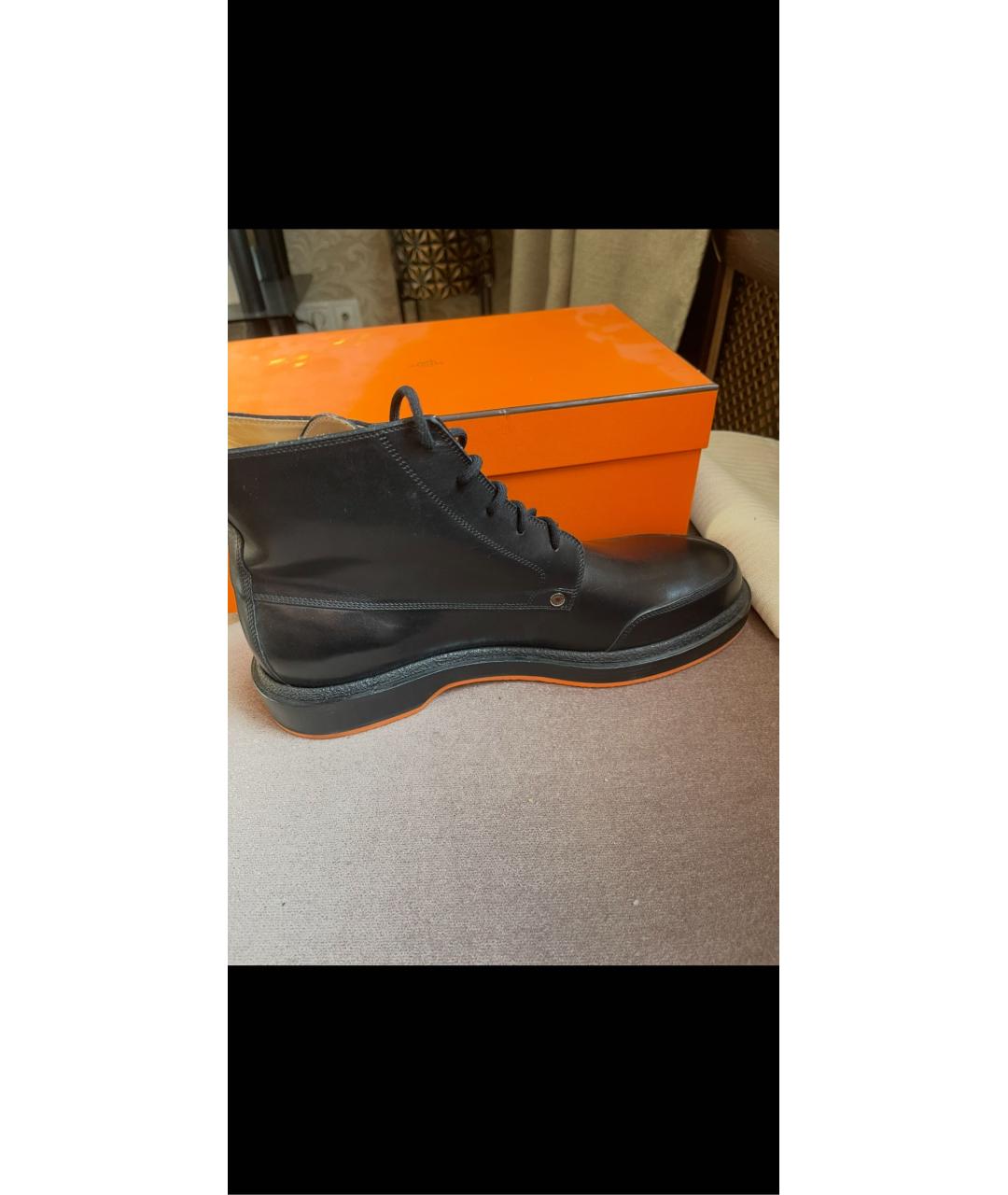 HERMES Черные кожаные высокие ботинки, фото 8