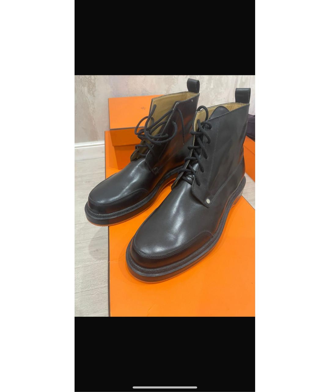 HERMES Черные кожаные высокие ботинки, фото 2