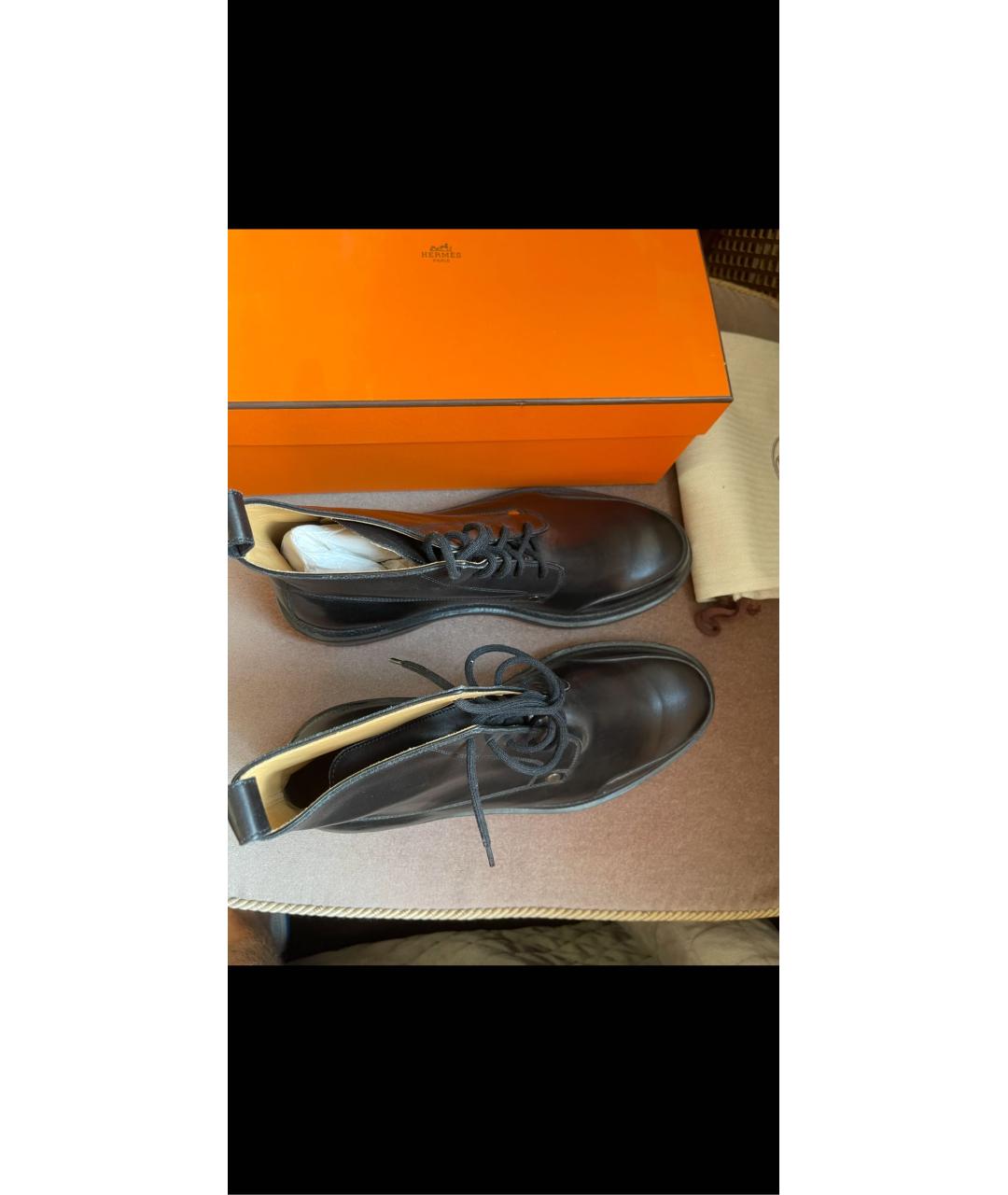 HERMES Черные кожаные высокие ботинки, фото 7