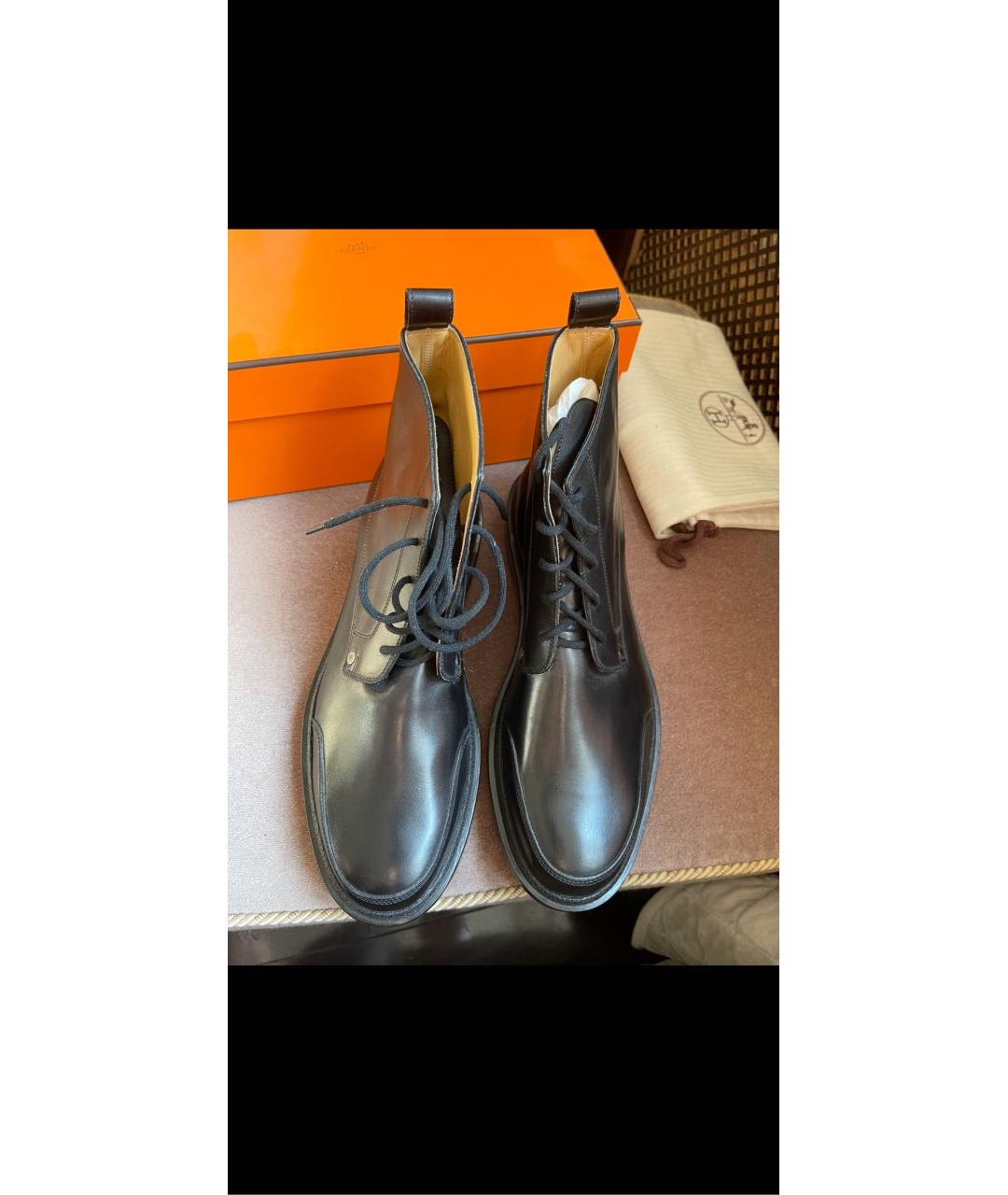 HERMES Черные кожаные высокие ботинки, фото 4