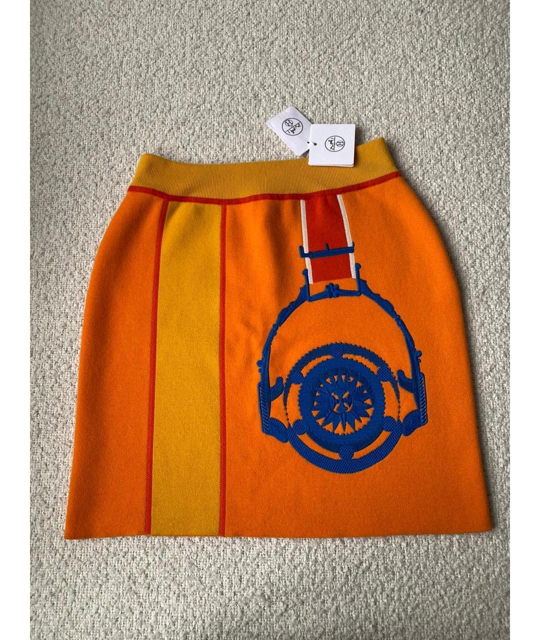 HERMES Оранжевая шерстяная юбка мини, фото 9