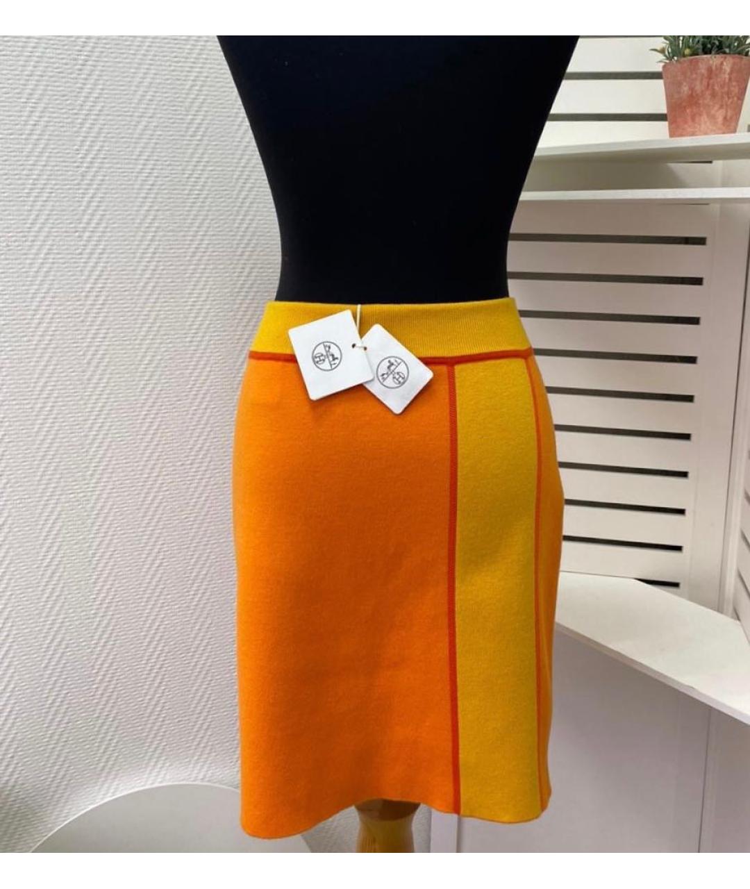 HERMES Оранжевая шерстяная юбка мини, фото 8