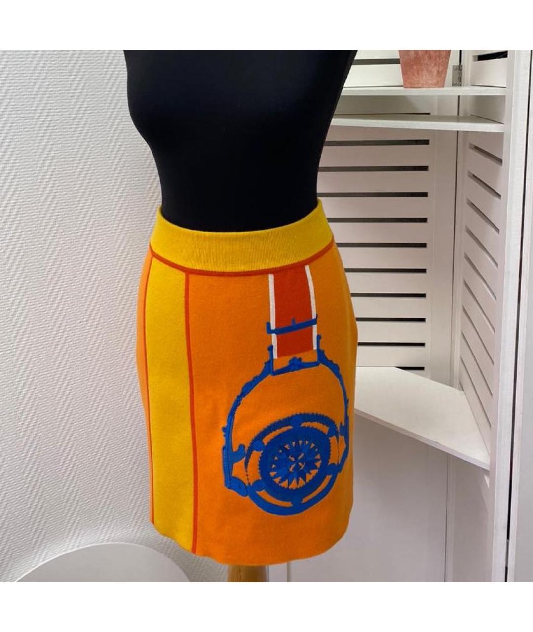 HERMES Оранжевая шерстяная юбка мини, фото 2